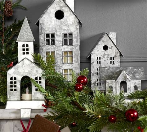 Galvanized Metal Christmas Village Houses 